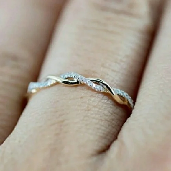 Twisted Rose Gold Ring with Sparkling Accents - Picture 5 of 5